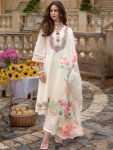 NEW ARRIVAL CHANDERI SILK EMBROIDERY SEQUENCE WORK TOP BOTTOM WITH DUPATTA WHITE