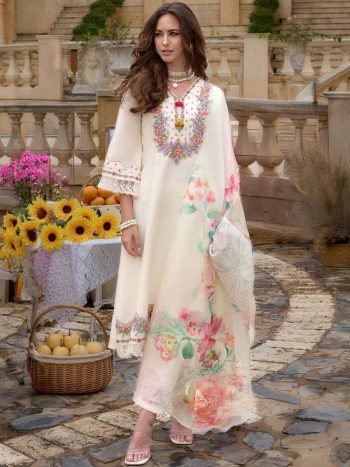 NEW ARRIVAL CHANDERI SILK EMBROIDERY SEQUENCE WORK TOP BOTTOM WITH DUPATTA WHITE