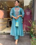 NEW ARRIVAL CHANDERI SILK EMBROIDERY WORK TOP BOTTOM WITH DUPATTA PARTY WEAR WHOLESALE PRICE ETHNIC GARMENT (8)
