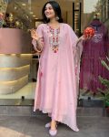 NEW ARRIVAL CHANDERI SILK EMBROIDERY WORK TOP BOTTOM WITH DUPATTA BABY PINK
