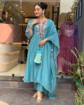 NEW ARRIVAL CHANDERI SILK EMBROIDERY WORK TOP BOTTOM WITH DUPATTA PARTY WEAR WHOLESALE PRICE ETHNIC GARMENT (8)