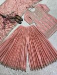 NEW ARRIVAL CHINON EMBROIDERY LACE WORK TOP PALAZZO WITH DUPATTA PARTY WEAR WHOLESALE PRICE ETHNIC GARMENT (1)
