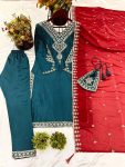 NEW ARRIVAL CHINON SILK EMBROIDERY SEQUENCE WORK TOP BOTTOM WITH DUPATTA FESTIVE WEAR WHOLESALE PRICE ETHNIC GARMENT (3)