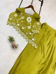 NEW ARRIVAL CHINON SILK EMBROIDERY SEQUENCE WORK TOP WITH PLEATED SKIRT PARTY WEAR WHOLESALE PRICE ETHNIC GARMENT (3)