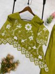 NEW ARRIVAL CHINON SILK EMBROIDERY SEQUENCE WORK TOP WITH PLEATED SKIRT PARTY WEAR WHOLESALE PRICE ETHNIC GARMENT (3)