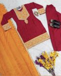 NEW ARRIVAL CHINON SILK THREAD CODING PEARL WORK TOP PATIYALA WITH DUPATTA PARTY WEAR WHOLESALE PRICE ETHNIC GARMENT (5)