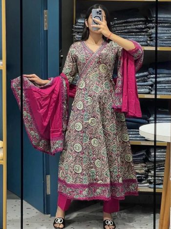 NEW ARRIVAL COTTON EMBROIDERY WORK ANARKALI GOWN BOTTOM WITH DUPATTA  RANI