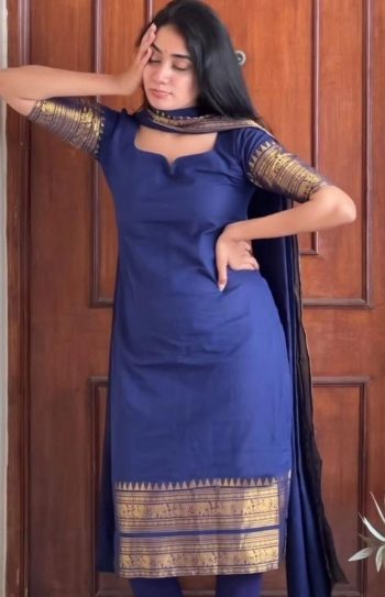 NEW ARRIVAL COTTON JACQUARD WEAVING WORK TOP WITH DUPATTA  NAVY BLUE