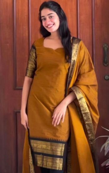 NEW ARRIVAL COTTON JACQUARD WEAVING WORK TOP WITH DUPATTA  YELLOW