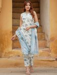 NEW ARRIVAL COTTON PRINTED LACE WORK SLEEVELESS TOP BOTTOM WITH DUPATTA SKY