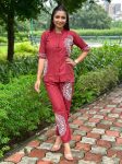 NEW ARRIVAL COTTON WITH EMBROIDERY WORK CO-ORD SET RED