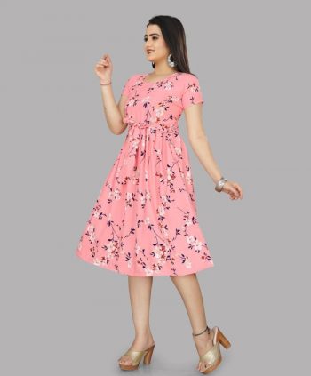 NEW ARRIVAL CREPE DIGITAL PRINTED KURTI  BABY PINK
