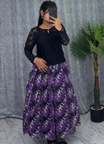 NEW ARRIVAL FAUX GEORGETTE DIGITAL PRINTED TOP LEHENGA PURPLE