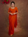 NEW ARRIVAL FAUX GEORGETTE PLAIN READY TO WEAR SAREE WITH HAND WORK STITCHED BLOUSE ORANGE