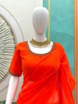 NEW ARRIVAL FAUX GEORGETTE PLAIN READY TO WEAR SAREE WITH HAND WORK STITCHED BLOUSE PARTY WEAR WHOLESALE PRICE ETHNIC GARMENT (3)
