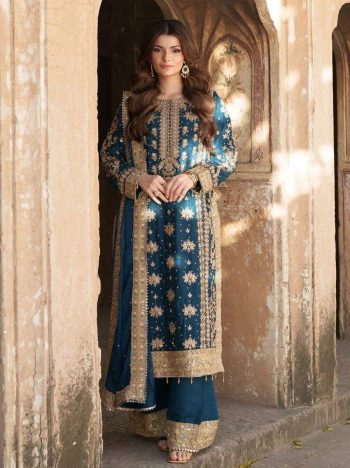 NEW ARRIVAL GEORGETTE EMBROIDERY SEQUENCE WORK TOP PALAZZO WITH DUPATTA RAMA