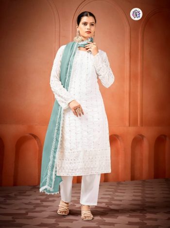NEW ARRIVAL GEORGETTE EMBROIDERY SEQUENCE WORK WITH MOTI WORK TOP BOTTOM WITH DUPATTA SKY