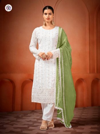 NEW ARRIVAL GEORGETTE EMBROIDERY SEQUENCE WORK WITH MOTI WORK TOP BOTTOM WITH DUPATTA MEHNDI