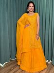 NEW ARRIVAL GEORGETTE PAPER MIRROR WORK TOP LEHENGA WITH DUPATTA PARTY WEAR WHOLESALE PRICE ETHNIC GARMENT (4)