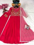 NEW ARRIVAL GEORGETTE THREAD SEQUENCE EMBROIDERY WORK GOWN BOTTOM WITH DUPATTA PARTY WEAR WHOLESALE PRICE ETHNIC GARMENT (4)