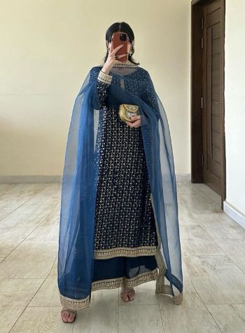 NEW ARRIVAL GEORGETTE THREAD SEQUENCE WORK TOP PALAZZO WITH DUPATTA BLUE
