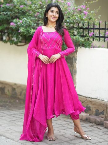 NEW ARRIVAL JIMMY CHOO SEQUENCE EMBROIDERY WORK GOWN WITH DUPATTA PINK