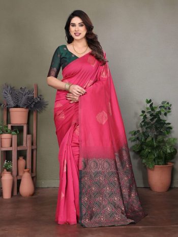 NEW ARRIVAL LITCHI SILK JACQUARD WORK SAREE WITH UNSTITCHED BLOUSE RANI