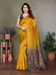 NEW ARRIVAL LITCHI SILK JACQUARD WORK SAREE WITH UNSTITCHED BLOUSE YELLOW