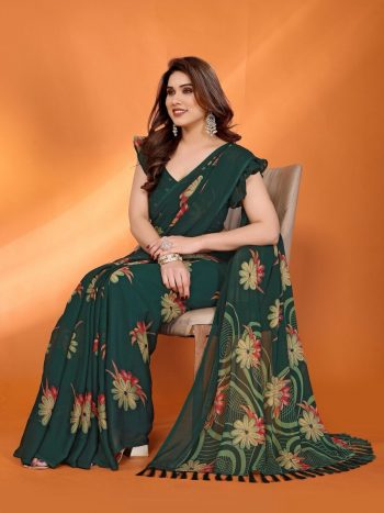 NEW ARRIVAL MOSS SILK PRINTED SAREE WITH ZARI WORK SAREE WITH UNSTITCHED BLOUSE  GREEN