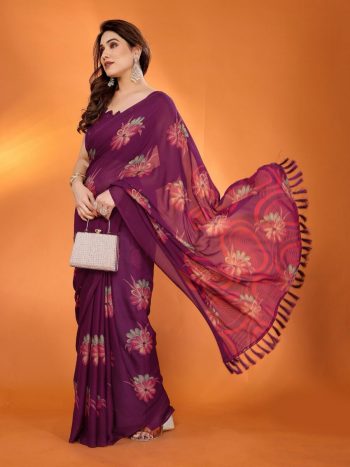 NEW ARRIVAL MOSS SILK PRINTED SAREE WITH ZARI WORK SAREE WITH UNSTITCHED BLOUSE  WINE
