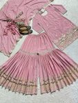 NEW ARRIVAL NEUTRAL SILK EMBROIDERY SEQUENCE BOREDR WORK TOP SHARARA WITH DUPATTA PARTY WEAR WHOLESALE PRICE ETHNIC GARMENT (3)