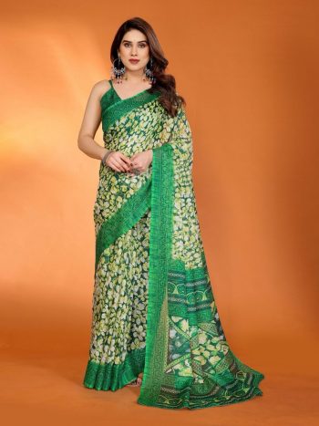 NEW ARRIVAL PRINTED KOTA SAREE WITH UNSTITCHED BLOUSE GREEN