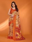 NEW ARRIVAL PRINTED KOTA SAREE WITH UNSTITCHED BLOUSE ORANGE