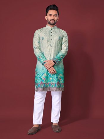 NEW ARRIVAL RAYON COTTON CROCHET WORK KURTA PAYJAMA  SEA GREEN