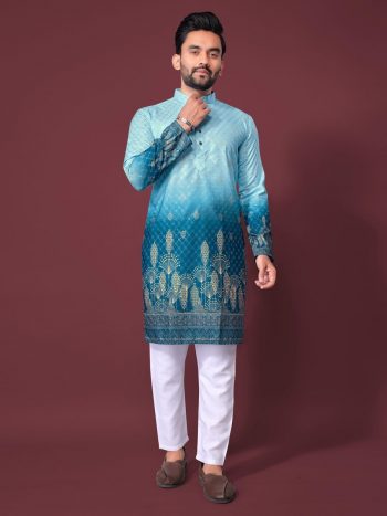 NEW ARRIVAL RAYON COTTON CROCHET WORK KURTA PAYJAMA  SKY