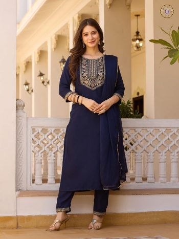 NEW ARRIVAL RAYON EMBROIDERY WORK TOP BOTTOM WITH DUPATTA BLUE