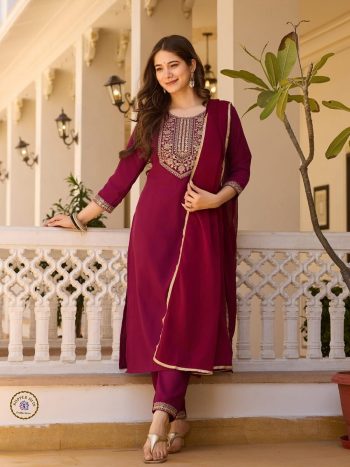 NEW ARRIVAL RAYON EMBROIDERY WORK TOP BOTTOM WITH DUPATTA WINE