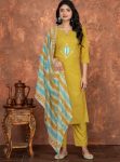 NEW ARRIVAL ROMAN SILK EMBROIDERY WORK TOP BOTTOM WITH DUPATTA YELLOW
