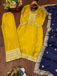 NEW ARRIVAL ROMAN SILK SEQUENCE EMBROIDERY WORK TOP BOTTOM WITH DUPATTA PARTY WEAR WHOLESALE PRICE ETHNIC GARMENT (2)