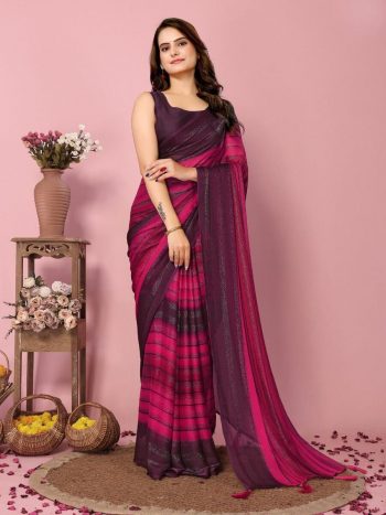 NEW ARRIVAL SOFT NYLON THREE TONE COLOR SHADE READY TO WEAR SAREE WITH UNSTITCHED BLOUSE  RANI