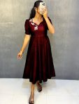 NEW ARRIVAL VELVET HAND WORK ANARKALI GOWN  MAROON