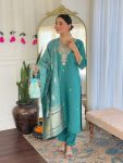 NEW ARRIVAL VISCOSE CHANDERI SEQUENCE EMBROIDERY WORK TOP BOTTOM WITH DUPATTA FESTIVE WEAR WHOLESALE PRICE ETHNIC GARMENT (3)