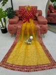 NEW ARROVAL ORGANZA SILK SEQUENCE WITH THREAD WORK SAREE WITH UNSTITCHED BLOUSE FESTIVE WEAR WHOLESALE PRICE ETHNIC GARMENT (5)