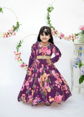 PARTY WEAR GEORGETTE DIGITAL PRINT WORK KID'S GOWN WITH DUPATTA PURPLE