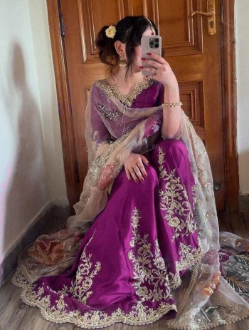 RICH LOOK CHINON SEQUENCE EMBROIDERY WORK TOP PALAZZO WITH DUPATTA WINE