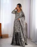 RICH LOOK CHINON SILK THREAD WITH SEQUENCE WORK TOP SHARARA WITH DUPATTA PARTY WEAR WHOLESALE PRICE ETHNIC GARMENT (9)