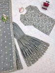 RICH LOOK CHINON SILK THREAD WITH SEQUENCE WORK TOP SHARARA WITH DUPATTA PARTY WEAR WHOLESALE PRICE ETHNIC GARMENT (9)