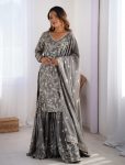 RICH LOOK CHINON SILK THREAD WITH SEQUENCE WORK TOP SHARARA WITH DUPATTA  GREY