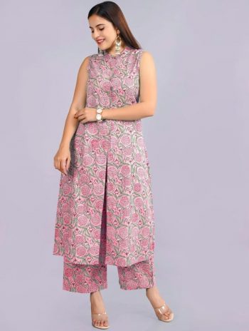RICH LOOK COTTON SILK MILL PRINTED TOP PALAZZO SET PINK