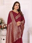 RICH LOOK DOLA SILK KANCHI BORDER AND CONTRAST ZARI WEAVING BORDER WORK SAREE WITH UNSTITCHED BLOUSE FESTIVE WEAR WHOLESALE PRICE ETHNIC GARMENT (9)